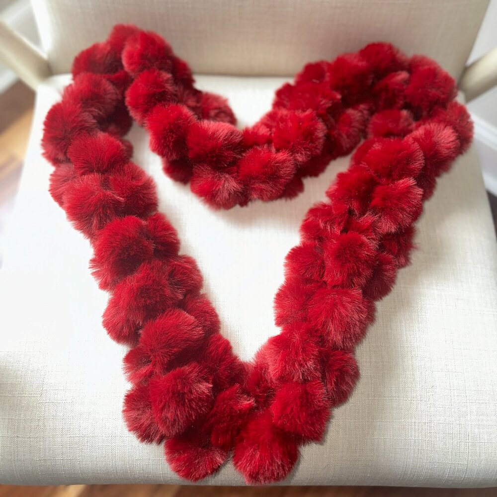 Red Pom-Pom Infinity Neck Scarf 31” Marcus Adler NY